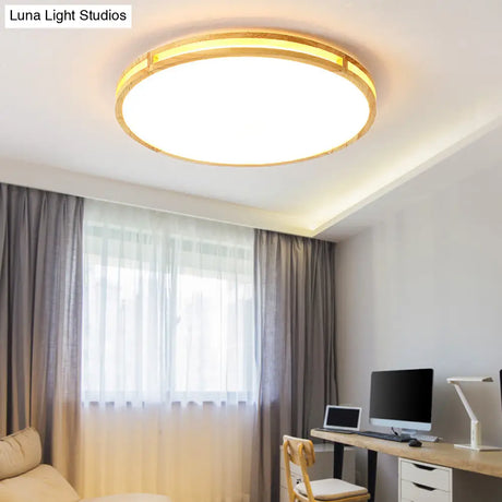 Contemporary Wood Beige Led Flush Mount Lamp - 14’/16’/19.5’ Dia Circle With Acrylic Diffuser
