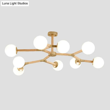 Contemporary Wood Branch Chandelier With White/Black/Gold Finish 3/6/9 Lights And White Glass Shade
