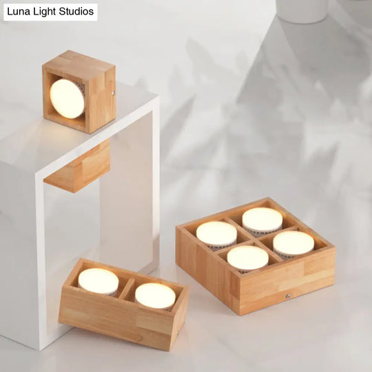 Contemporary Wood Flush Mount Ceiling Light With Led For Corridors