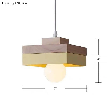 Contemporary Wood Geometry Hanging Ceiling Light - 1-Light Metallic Suspension For Dining Room