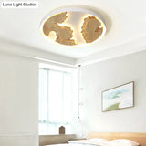 Contemporary Wood Gold/White Round Led Flush Mount Lamp For Living Room Ceiling -