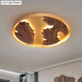 Contemporary Wood Gold/White Round Led Flush Mount Lamp For Living Room Ceiling -