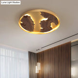 Contemporary Wood Gold/White Round Led Flush Mount Lamp For Living Room Ceiling -