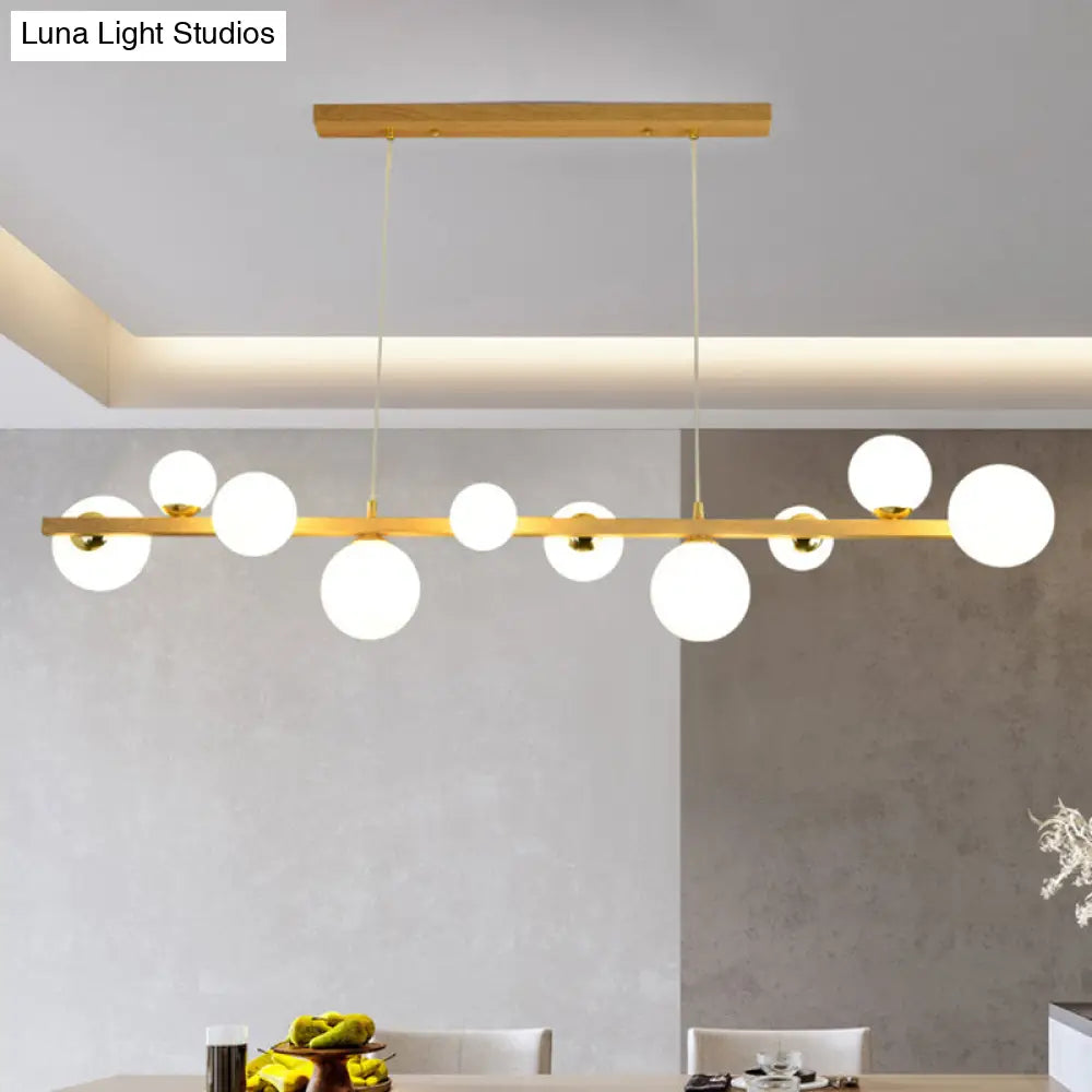 Contemporary Wood Pendant With Glass Globe Shade For Dining Room 10 /
