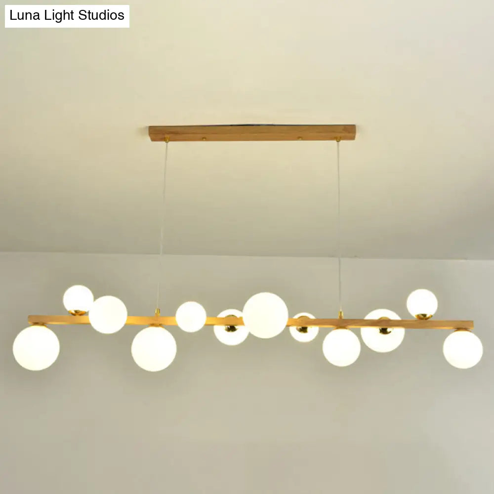 Contemporary Wood Pendant With Glass Globe Shade For Dining Room 12 /