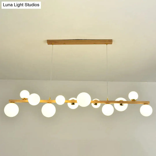 Contemporary Wood Pendant With Glass Globe Shade For Dining Room 12 /