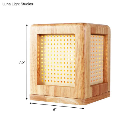 Contemporary Wood Square Shade Nightstand Lamp With 1 Bulb In Beige - Reading Book Light