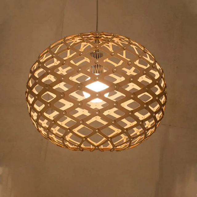 Contemporary Wood Suspension Pendant Light Kit - Global Design 1 Bulb Beige 16’/19.5’ Wide / 16’