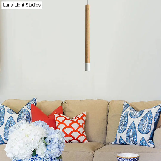 Contemporary Wooden Flute Pendant Lighting In Black/White: 1-Light Ceiling Fixture