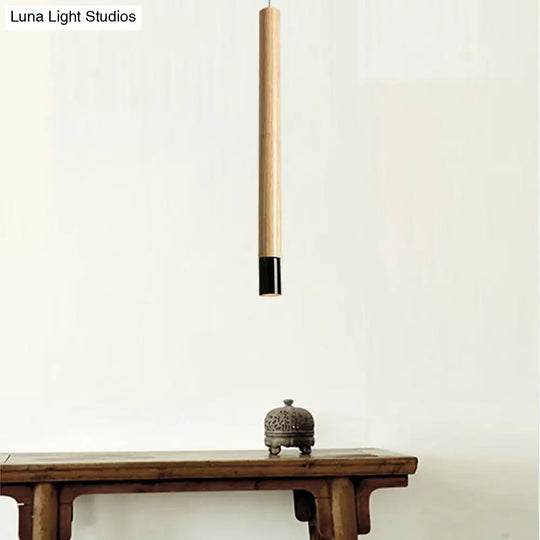 Contemporary Wooden Flute Pendant Lighting In Black/White: 1-Light Ceiling Fixture