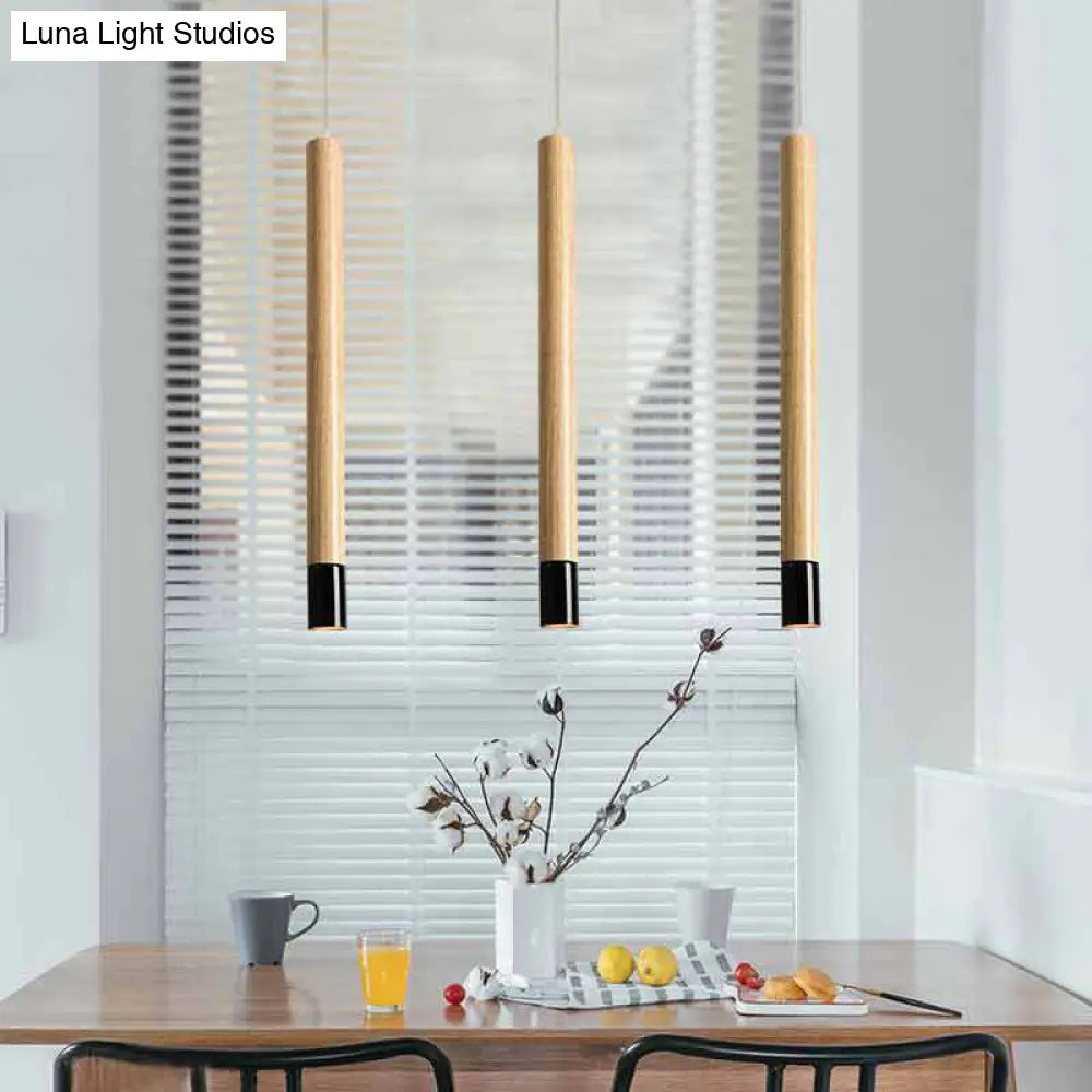 Contemporary Wooden Flute Pendant Lighting In Black/White: 1-Light Ceiling Fixture