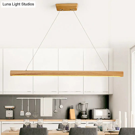 Contemporary Wooden Led Pendant Light - 1-Light Dining Room Fixture In Warm/White
