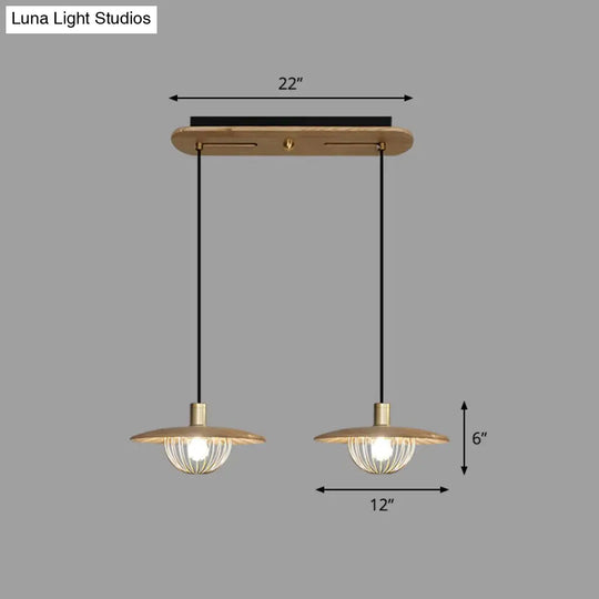 Contemporary Wooden Pendant Light With Cage Bottom - 1-Light Hanging Ceiling Fixture 2 / Wood