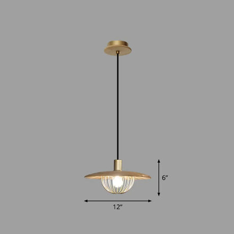 Contemporary Wooden Pendant Light With Cage Bottom - 1-Light Hanging Ceiling Fixture 1 / Wood