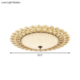 Contemporary Yellow Crystal Flushmount Led Ceiling Light For Drawing Room - 16’/23.5’ Wide