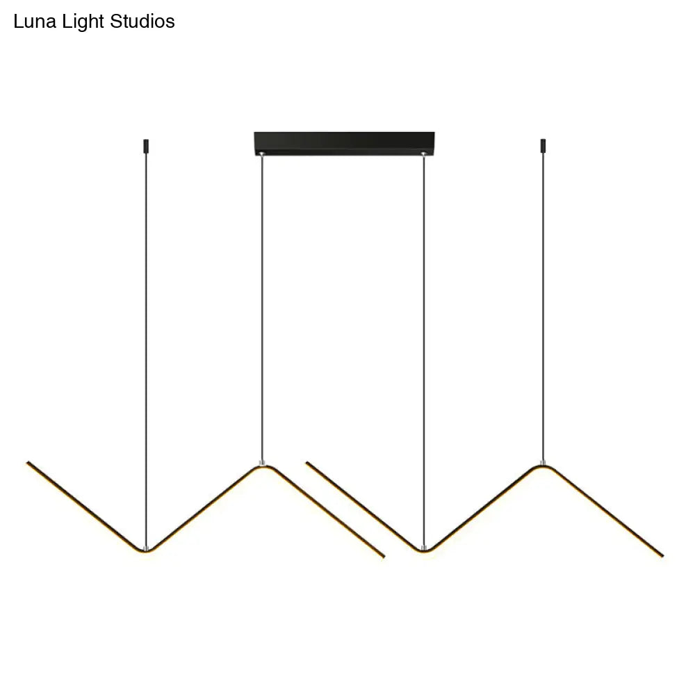 Contemporary Zigzag Pendant Led Light Fixture With Metal Suspension