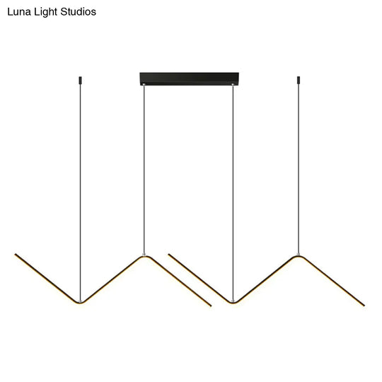 Contemporary Zigzag Pendant Led Light Fixture With Metal Suspension