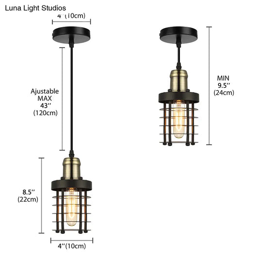 Copper/Aged Brass Ceiling Lamp With Retro Industrial Look & Wire Cage Shade