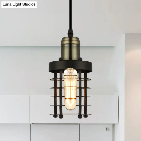 Copper/Aged Brass Ceiling Lamp With Retro Industrial Look & Wire Cage Shade