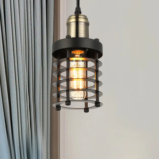 Copper/Aged Brass Ceiling Lamp With Retro Industrial Look & Wire Cage Shade Antique