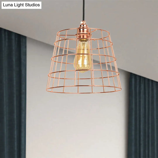 Copper Industrial Cone Iron Hanging Light Fixture With 1-Light For Living Room