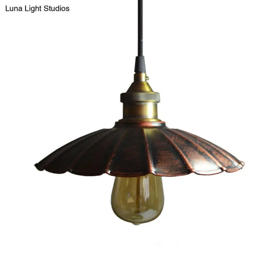 Copper Antiqued Scallop Drop Pendant Light - 1 Bulb 10/14/16.5 Wide Iron Ceiling Fixture