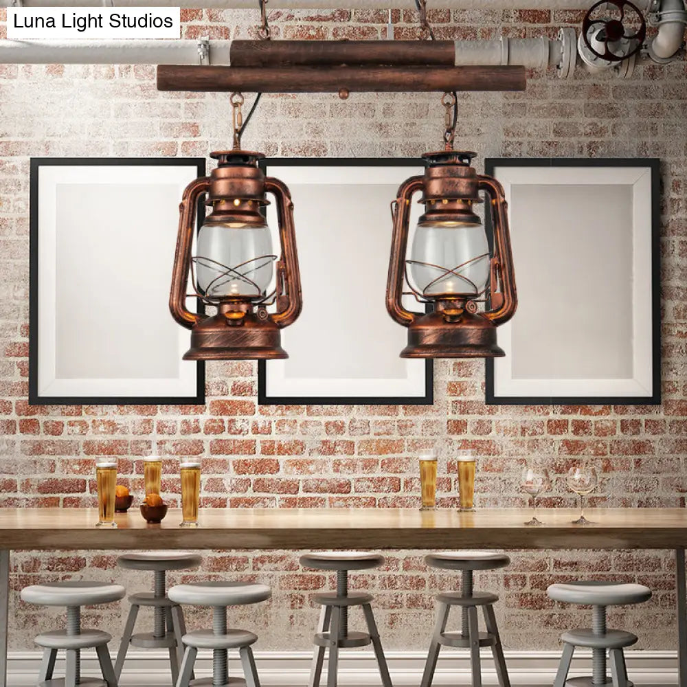 Copper Lantern Island Light With Clear Glass - 2-Bulb Kitchen Hanging Fixture