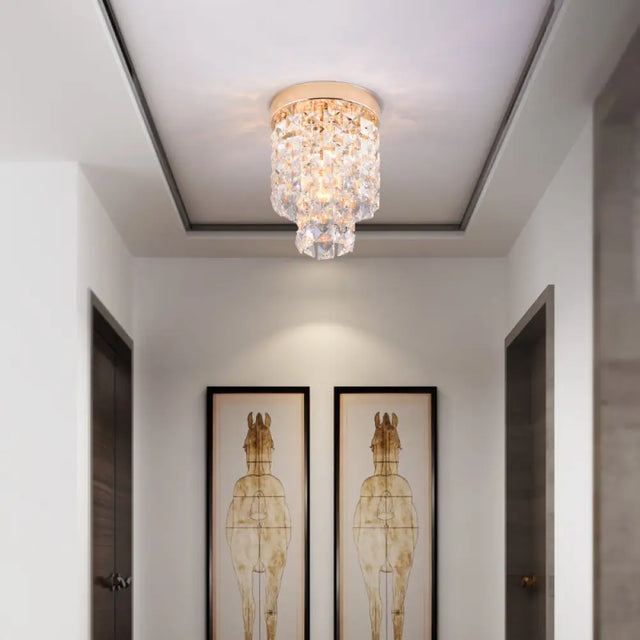 Copper Mini Flush Mount Crystal Ceiling Light - Double Tier 1-Light