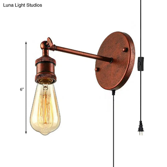 Copper Rustic Circular Backplate Wall Sconce With 1-Head Metal Light Fixture For Bathroom