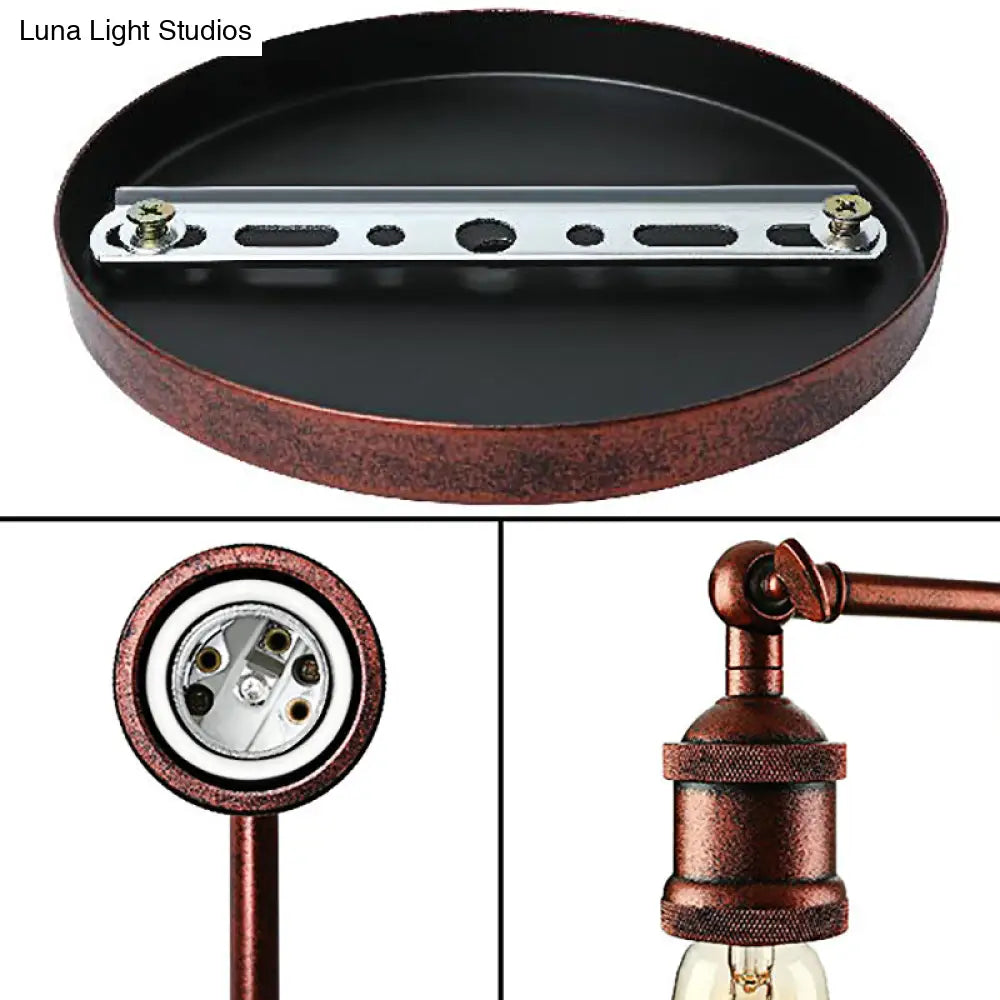 Copper Rustic Circular Backplate Wall Sconce With 1-Head Metal Light Fixture For Bathroom