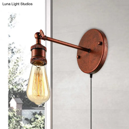 Copper Rustic Circular Backplate Wall Sconce With 1-Head Metal Light Fixture For Bathroom