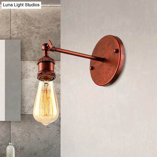 Copper Rustic Circular Backplate Wall Sconce With 1-Head Metal Light Fixture For Bathroom