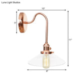 Copper Saucer Sconce Light Fixture Vintage White/Clear Glass Indoor Wall Lamp