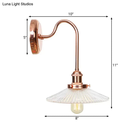 Copper Saucer Sconce Light Fixture Vintage White/Clear Glass Indoor Wall Lamp