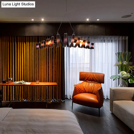 Copper Strap Ring Ceiling Chandelier With 2 Lights - Country Metal Décor For Bedroom Suspension