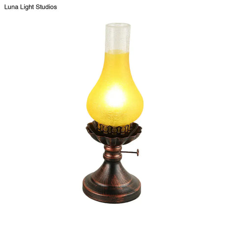 Copper Vase Table Lamp - Tan Crackle/Yellow Glass Shade Metal Base