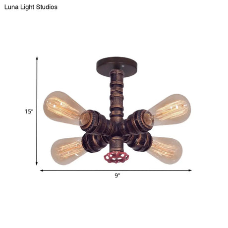 Copper Vintage Metal Sputnik Pipe Flushmount Lighting Fixture - 4 Lights Semi Flush Valve Deco
