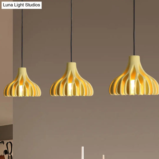 Coral-Shape Pendant Lighting: Macaron Resin Dining Room Lamp (1 Light) In White Black And Yellow