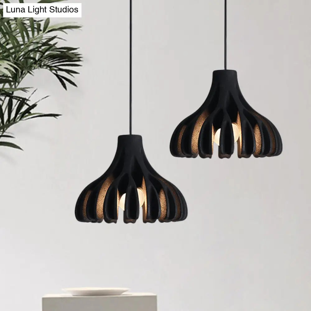 Coral-Shape Pendant Lighting: Macaron Resin Dining Room Lamp (1 Light) In White Black And Yellow