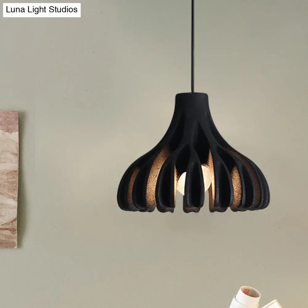Coral-Shape Pendant Lighting: Macaron Resin Dining Room Lamp (1 Light) In White Black And Yellow