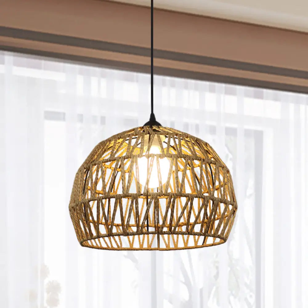 Corridor Hanging Light Fixture With Rattan Shade - Chic Black/Beige Suspended Lamp 1 / Beige