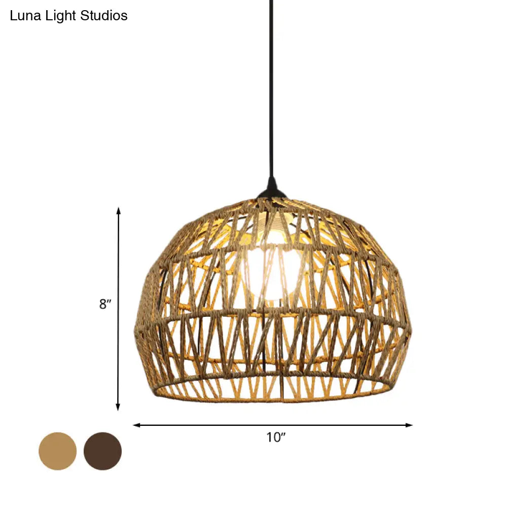 Corridor Hanging Light Fixture With Rattan Shade - Chic Black/Beige Suspended Lamp