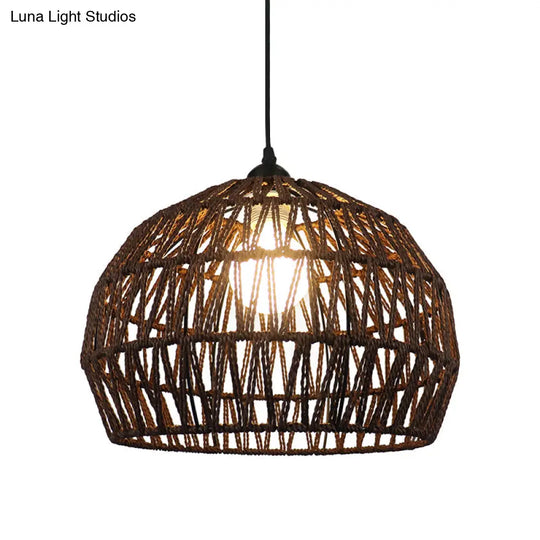 Corridor Hanging Light Fixture With Rattan Shade - Chic Black/Beige Suspended Lamp