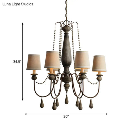 Country Barrel Chandelier: 6-Light Pendant Lighting In Distressed Wood