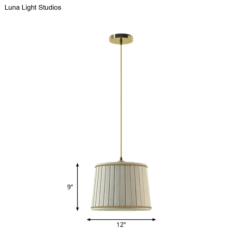 Country Beige Pleated Shade Pendant Light - Bedroom Hanging Lamp Kit