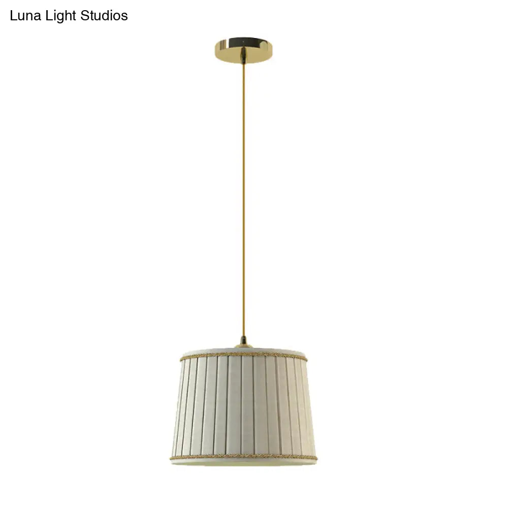 Country Beige Pleated Shade Pendant Light - Bedroom Hanging Lamp Kit