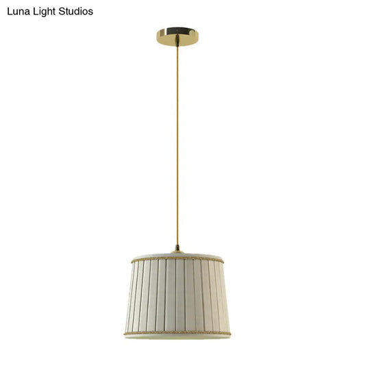 Country Beige Pleated Shade Pendant Light - Bedroom Hanging Lamp Kit