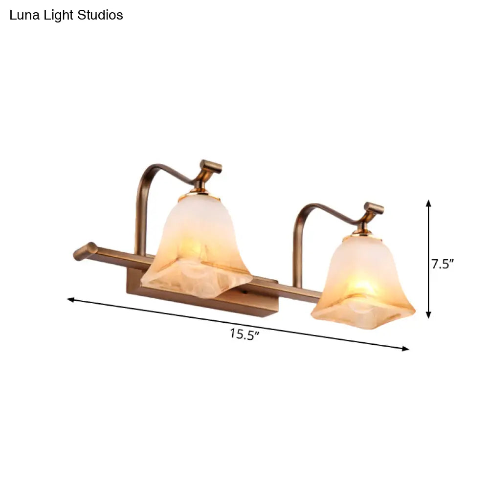 Country Bell Vanity Light Fixture - Wall Mounted 2/3 Lights With Frosted White Glass Ideal For