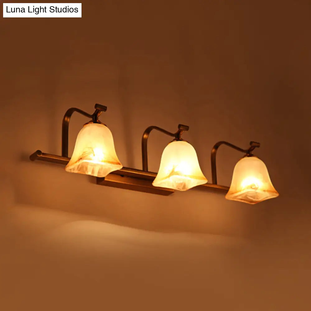 Country Bell Vanity Light Fixture - Wall Mounted 2/3 Lights With Frosted White Glass Ideal For