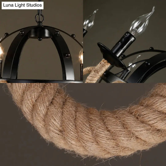 Country Black Metal Chandelier Pendant Light With 6 Candle Lights For Dining Room Ceiling